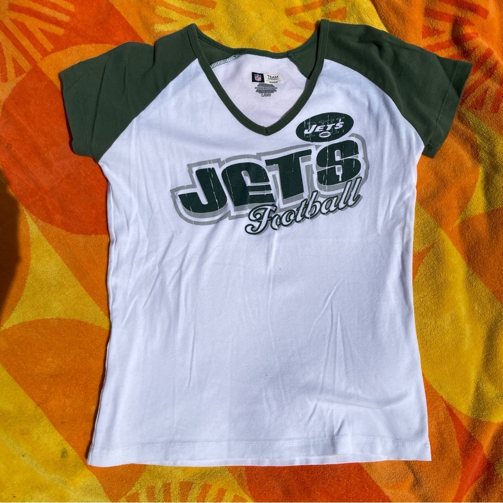 New York Jets V-Neck Shirt Women’s Size Large White NFL Team Apparel
